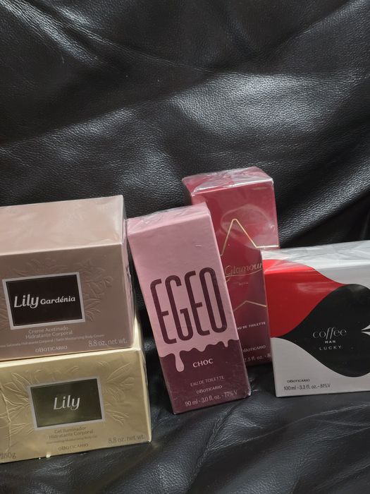 3 perfumes, dois creme lily e um serum acido hialuronico do  Boticário