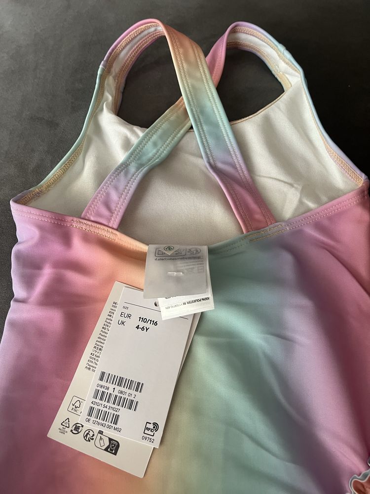 Śliczny tęczowy kostium kąpielowy H&M 110/116 Nowy