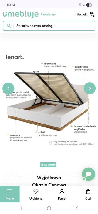 Łóżko 140 z pojemnikiem, oswietleniem, półką+szafki nocne