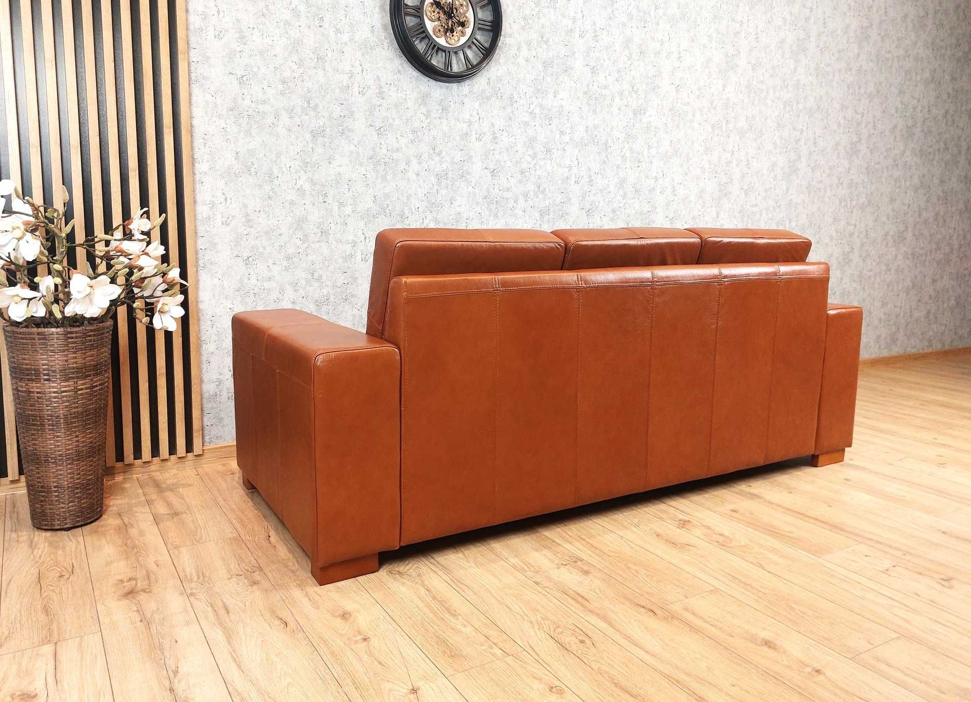 Sofa skórzana 227cm, kanapa ze skóry naturalnej, 100% skóra