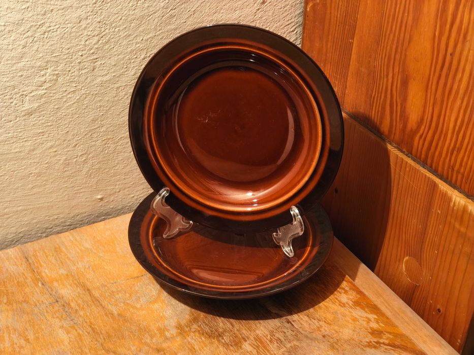 Brązowy głęboki talerz Porcelit Pruszków PRL