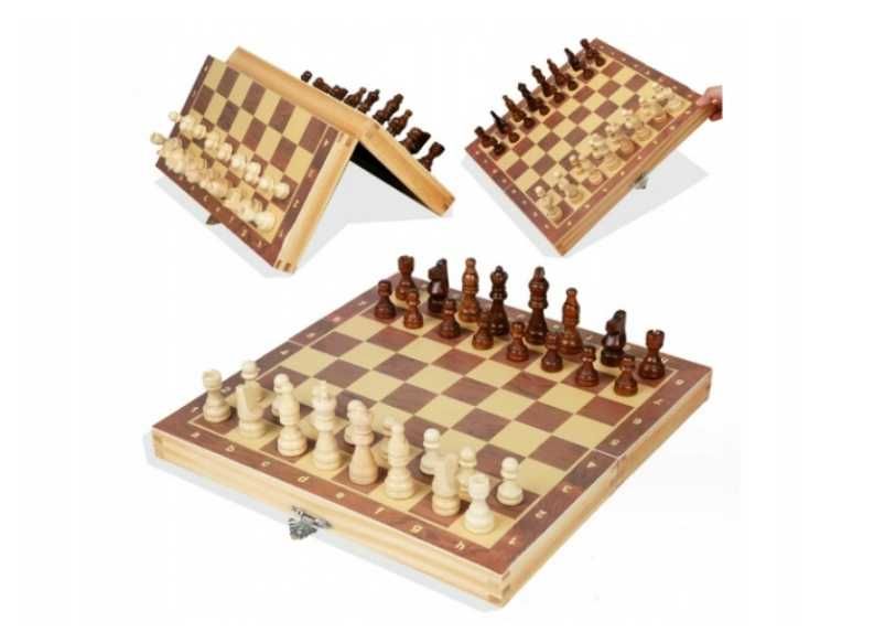 Gra w szachy warcaby drewniane klasyczne tryktrak zestaw 3w1