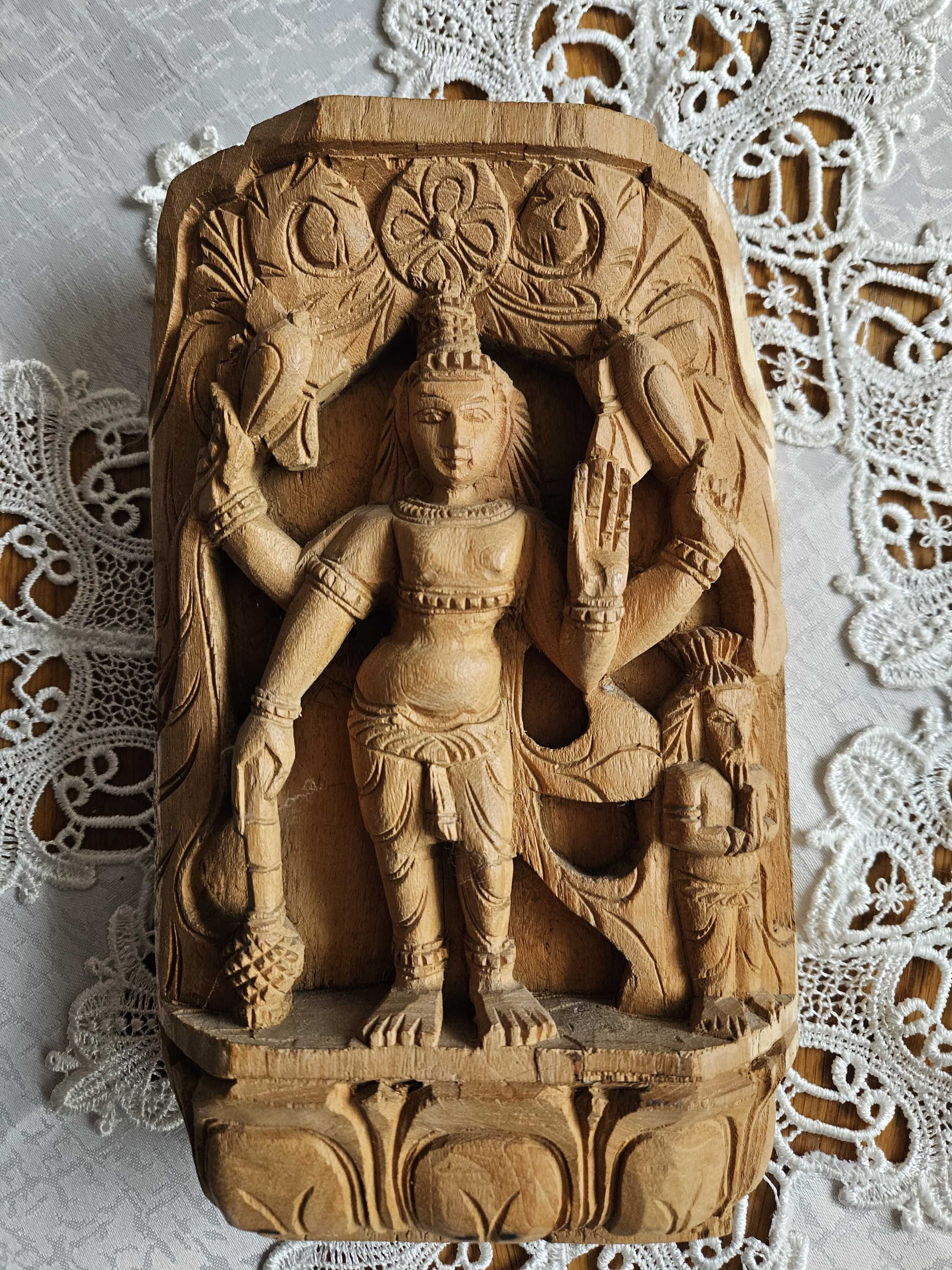 Płaskorzeźba rzeźba obraz drewno na ścianę tryptyk Indie