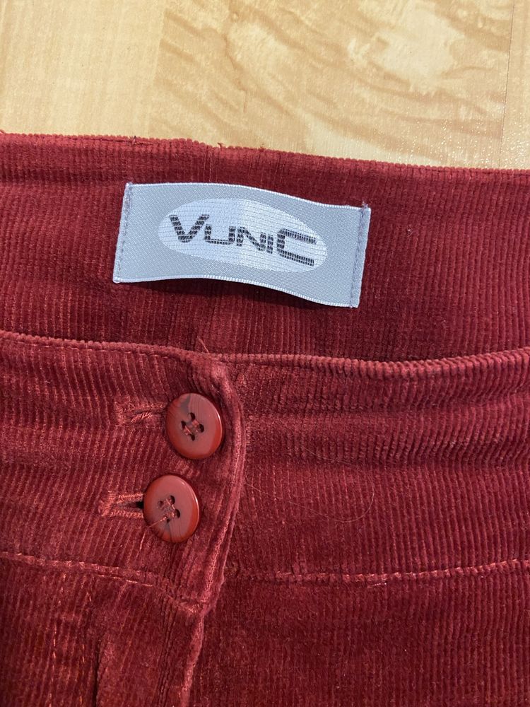 Vunic 44 2XL bordowe biodrówki damskie sztruksy spodnie Vintage