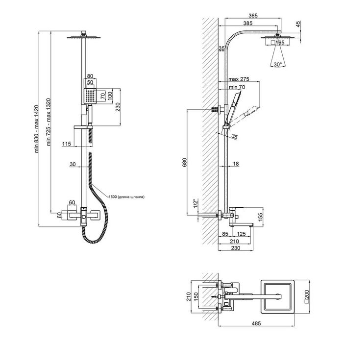 Акція! Душова система Lidz (NKS)-10 30 006 15 нержавійка Польща