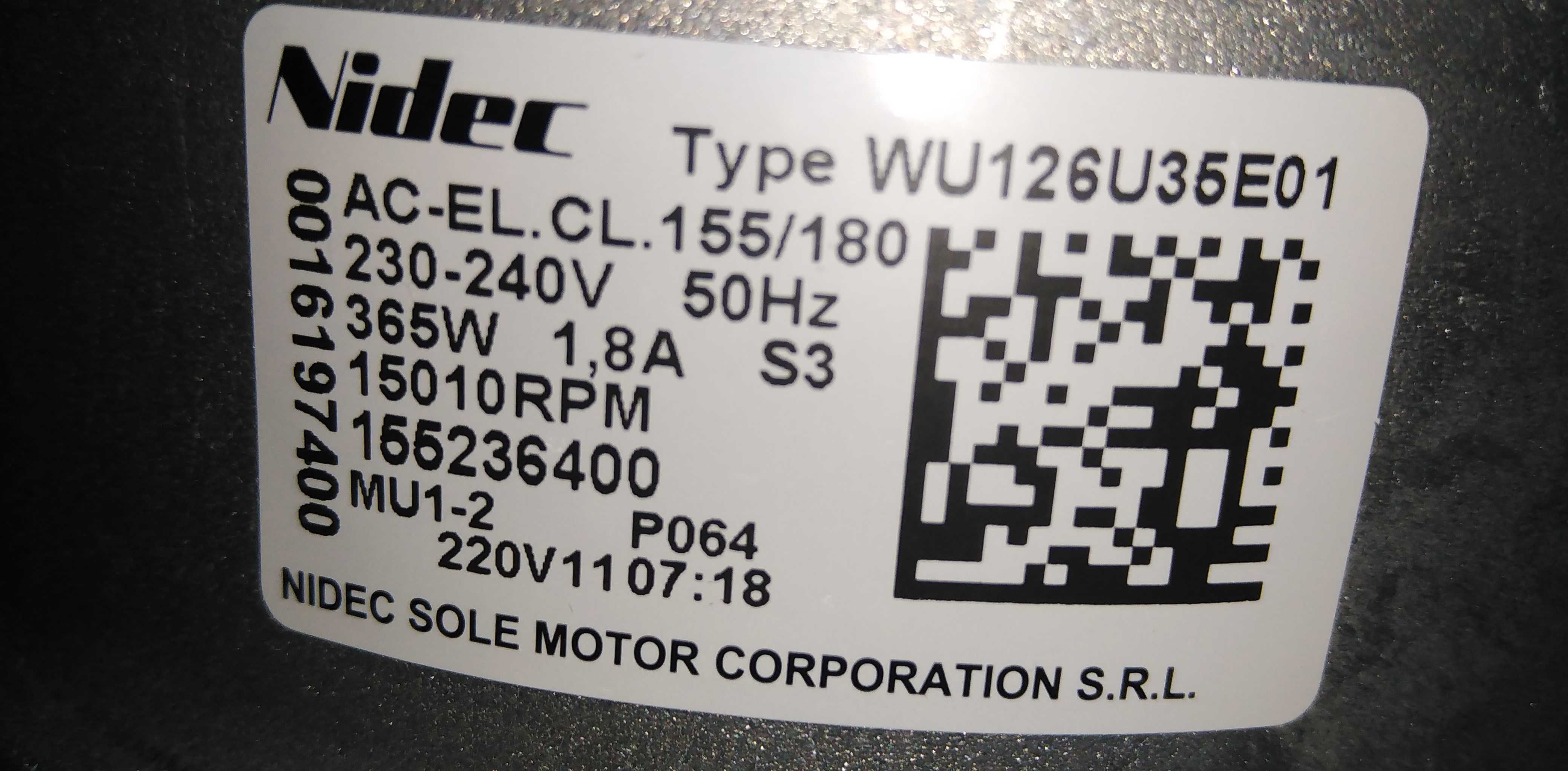 NIDEC silnik pralki Electrolux, pompa, sterownik, PANEL, WU126U35E01