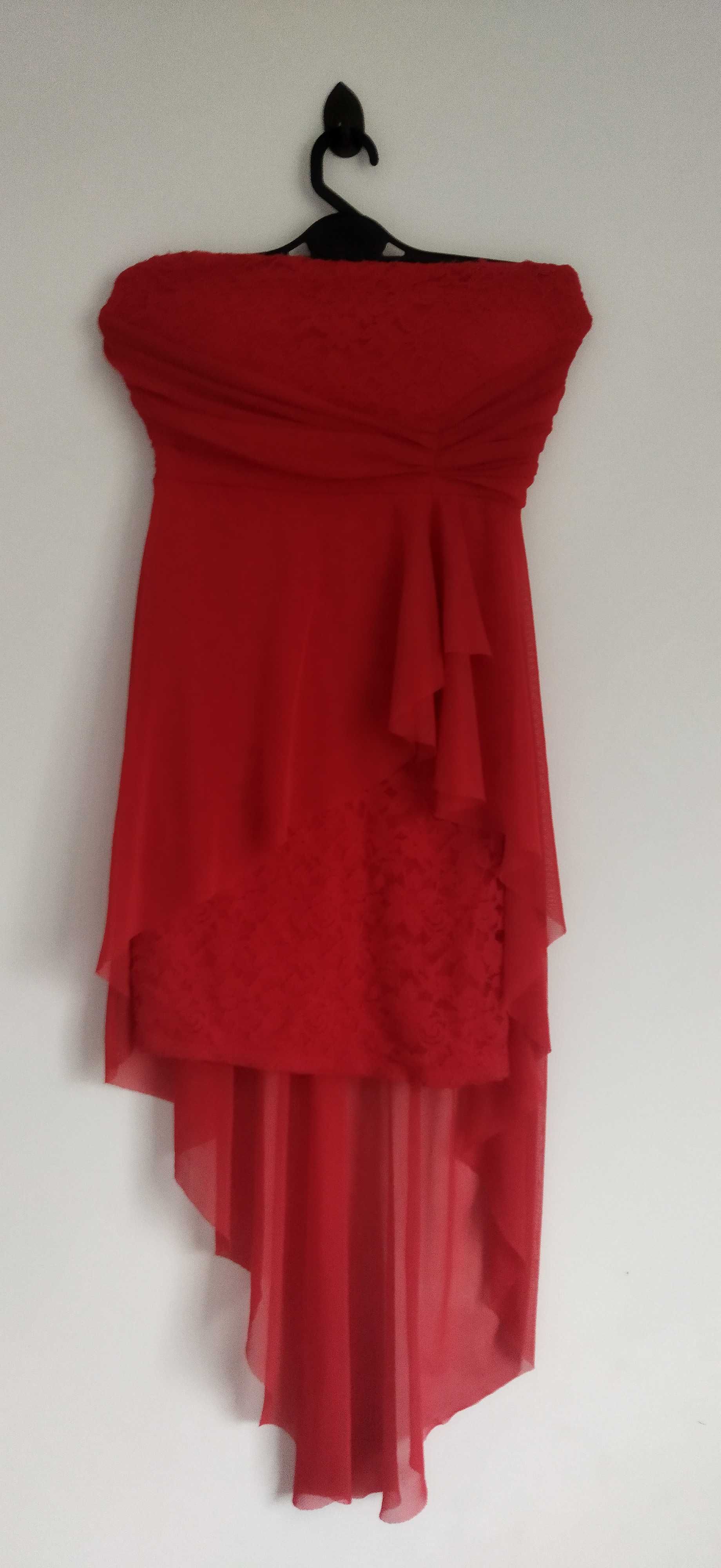 Czerwona, zwiewna, asymetryczna sukienka rozmiar s
