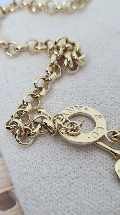 Złoty łańcuszek naszyjnik splot rolo zapiecie toggle Tifany z sercem