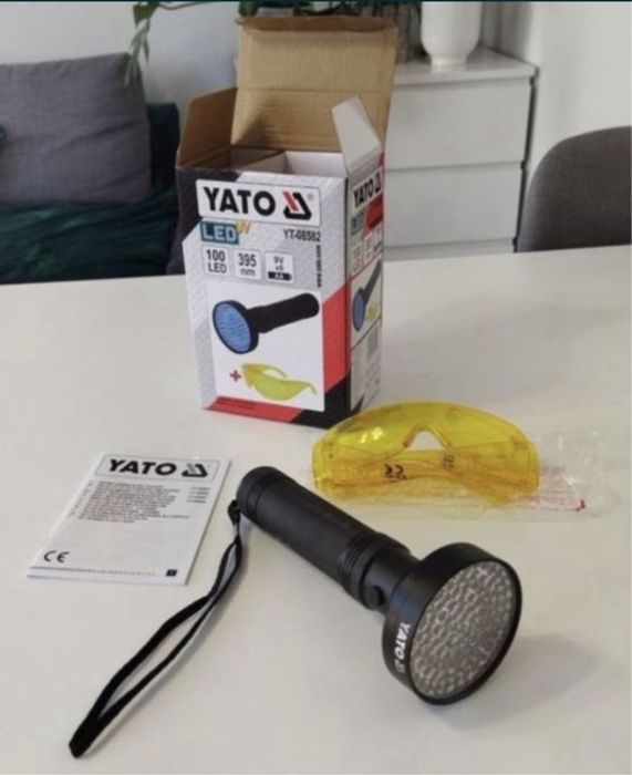 Latarka UV Yato 100 LED do poszukiwania bursztynu. Odbiór Koszalin UV1