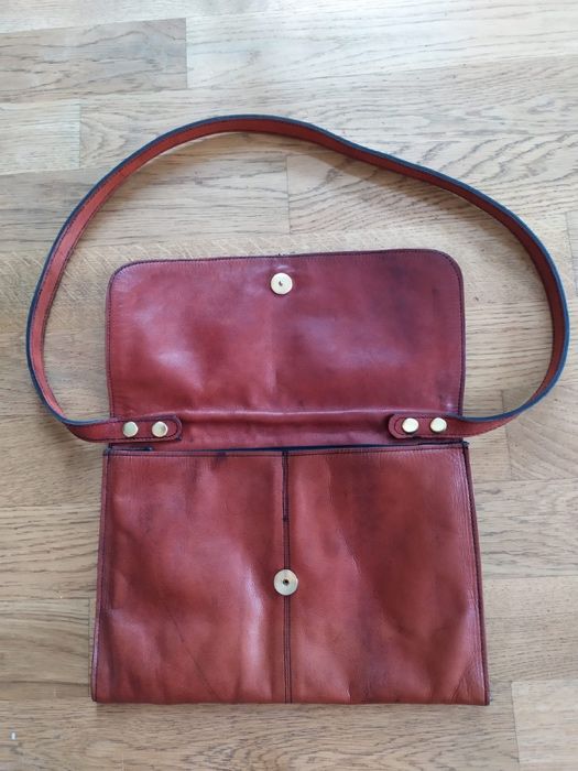 torebka skorzana ruda brazowa koniakowa na ramie i kopertowka