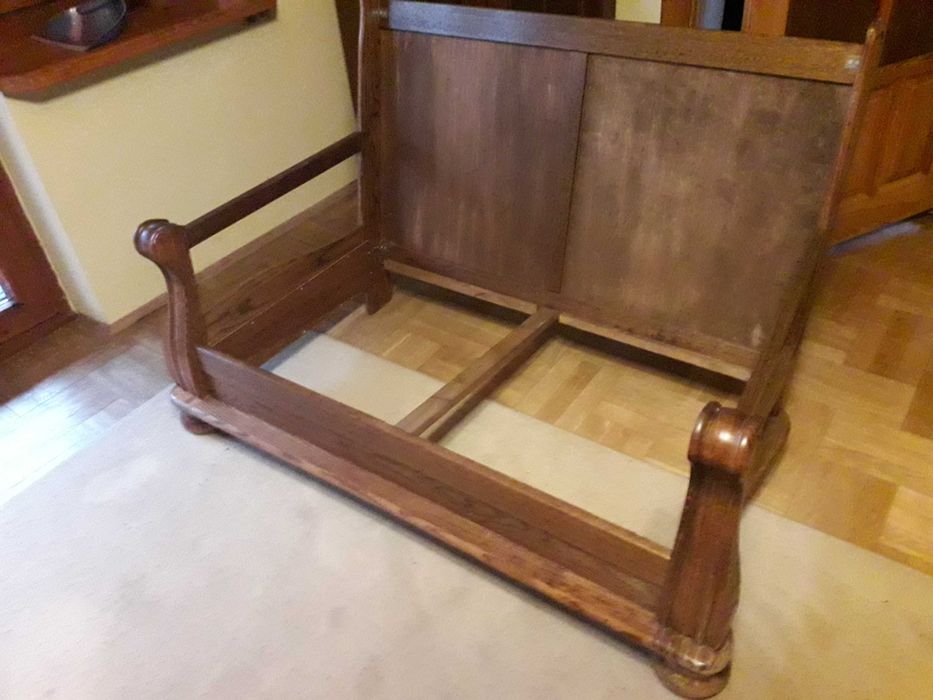 Komplet wypoczynkowy skórzany/ dębowy sofa z funkcją spania, fotel