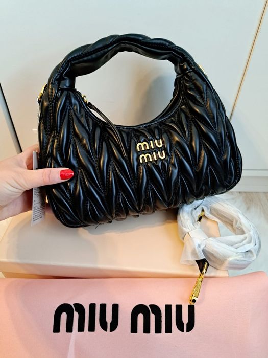 Nowa Duża damska Torebka Miu Miu komplet z paskiem i pudelkiem