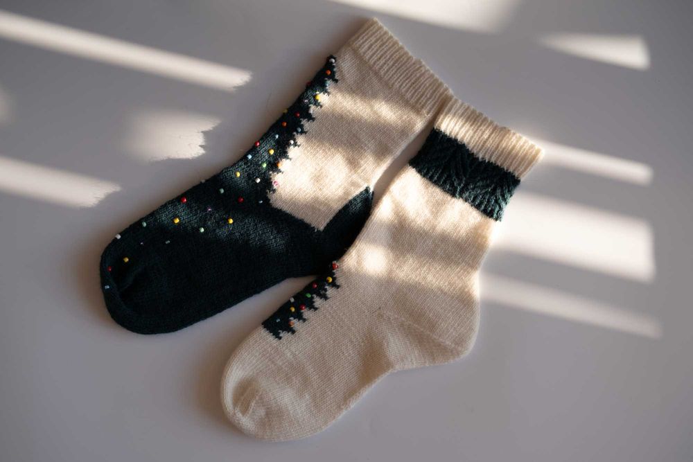 Шкарпетки жіночі Christmas tree, білий з темно-зеленим, 37-38, меринос