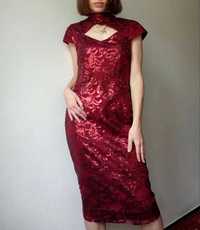 Бордове плаття сукня міді  з пайетками платье миди boohoo, S/M