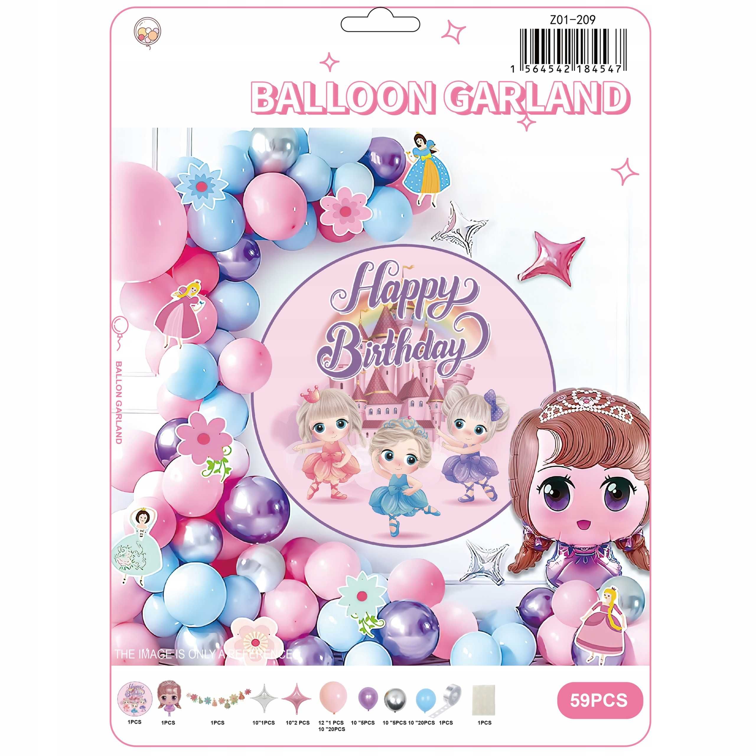 Girlanda z balonów Happy Birthday księżniczki Disney 59 szt