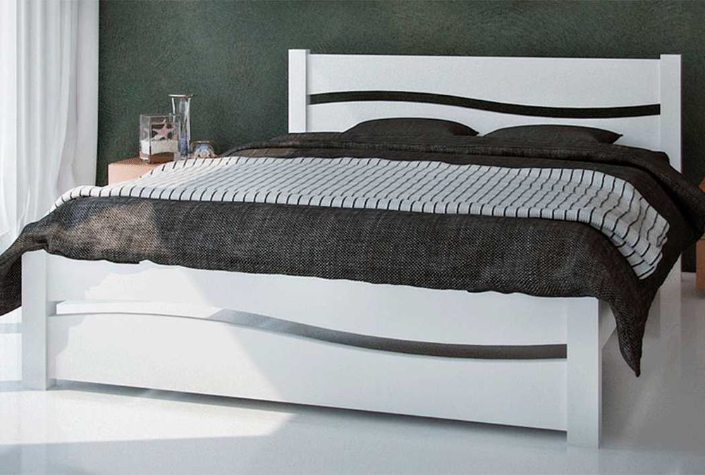 Кровать. Ліжко двоспальне з дерева. Ліжко дерев'яне Хвиля з Вільхи