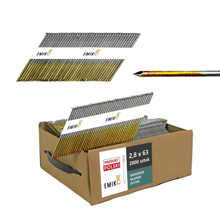 Gwoździe Do Gwoździarki Łączone Papierem 2,8x63mm 34° 2000szt Ocynk Gł