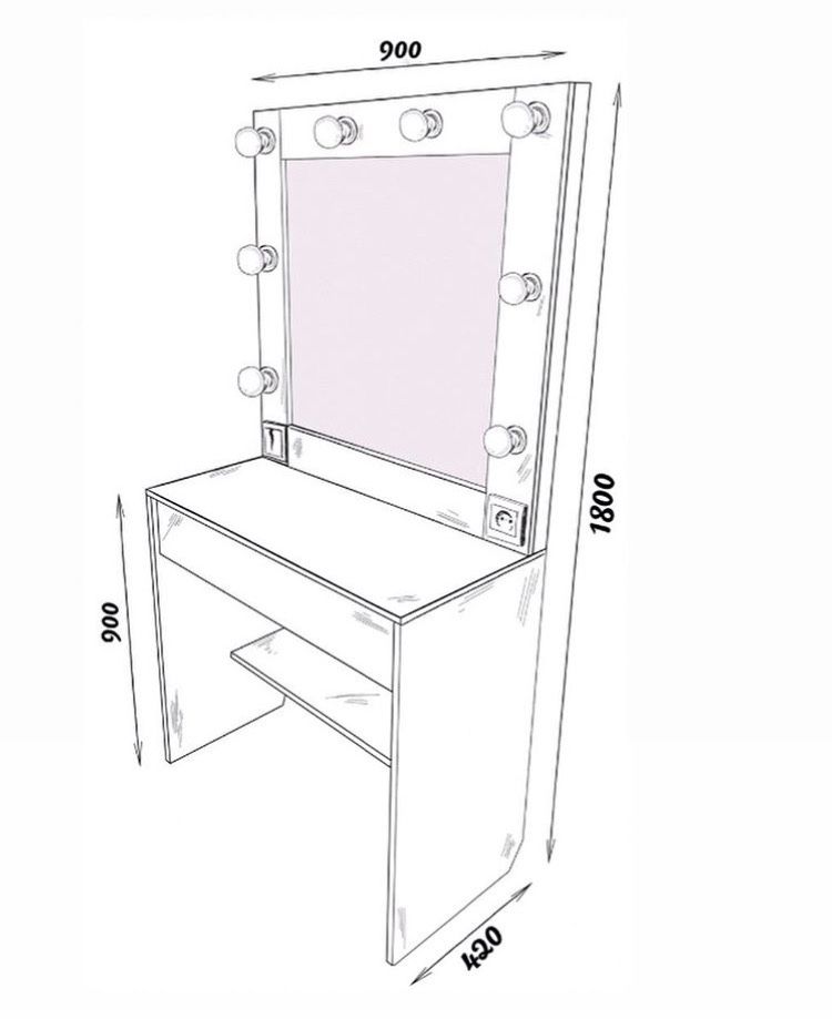 Стол для макияжа с подсветкой гримерное зеркало 90см В НАЯВНОСТІ