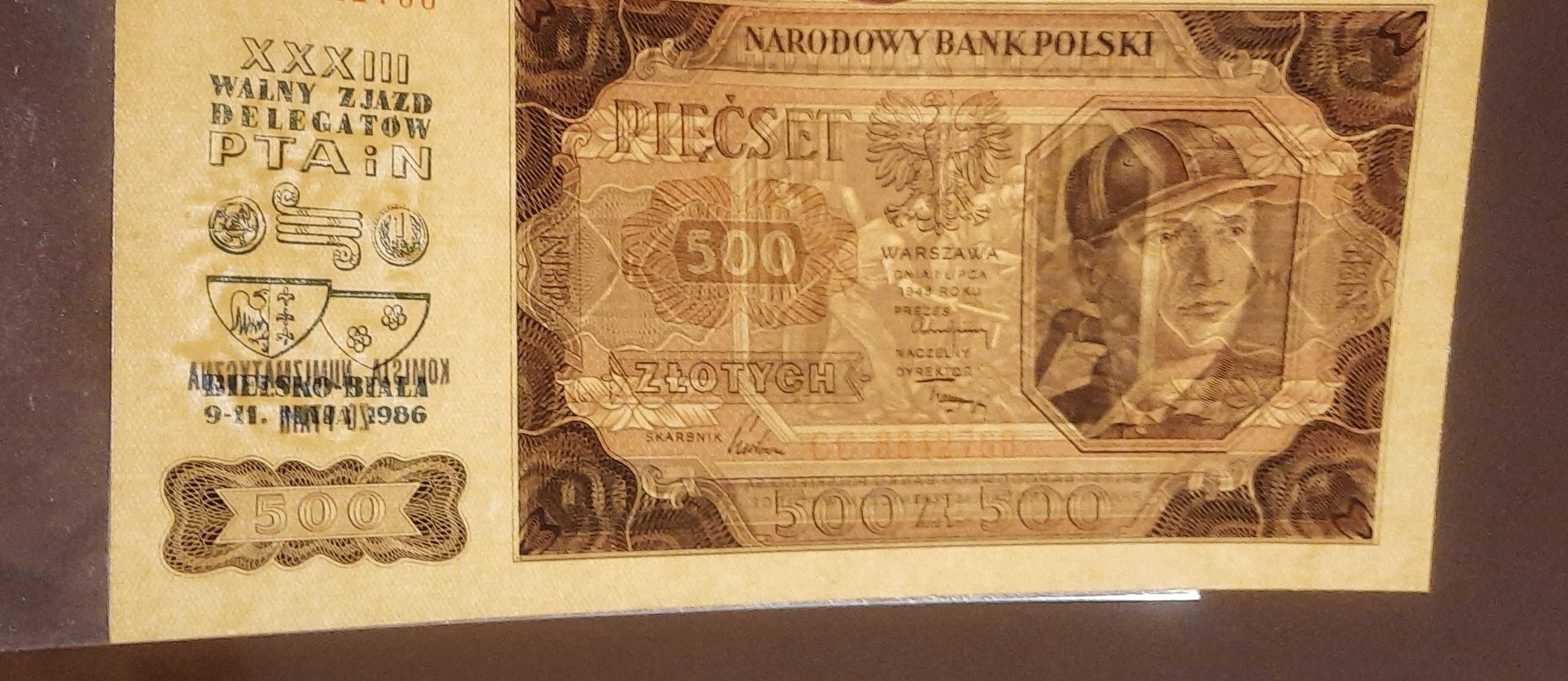 Banknot 500 zł 1948 r seria CC 884... UNC- z nadrukiem