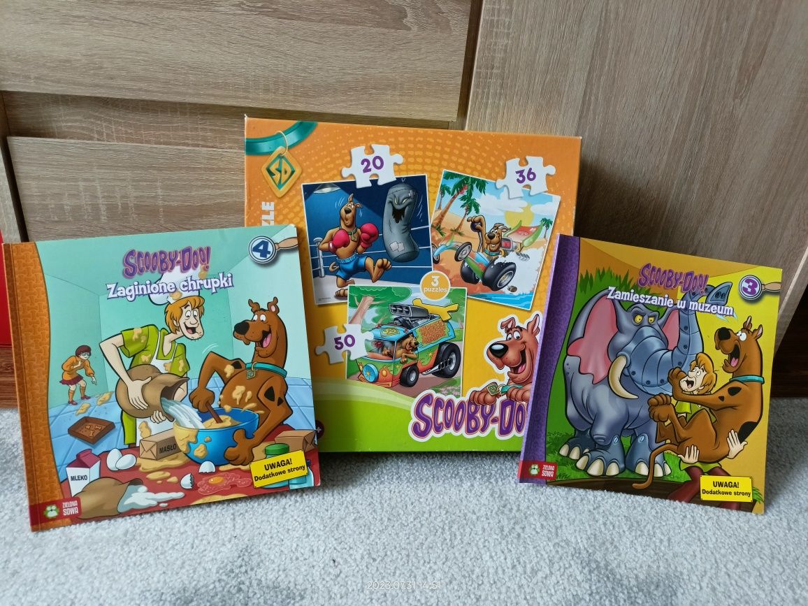 Scooby Doo puzzle 3w1 Trefl i 2 książeczki Scooby Doo
