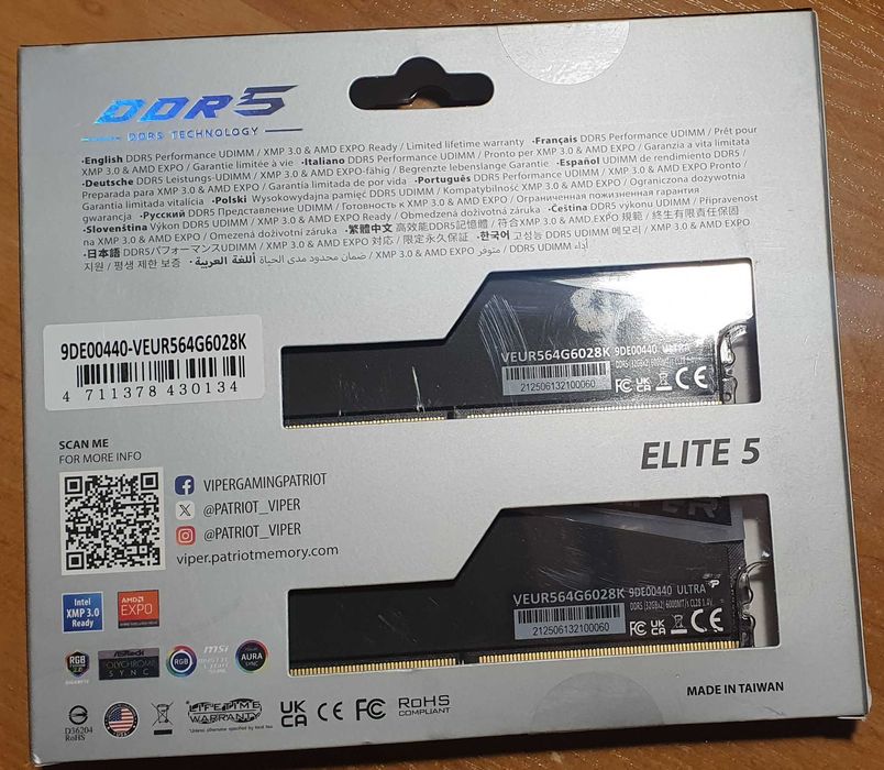 PATRIOT 64 GB (2x32GB) DDR5 6000 MHz Viper Elite 5 Ultra RGB CL28