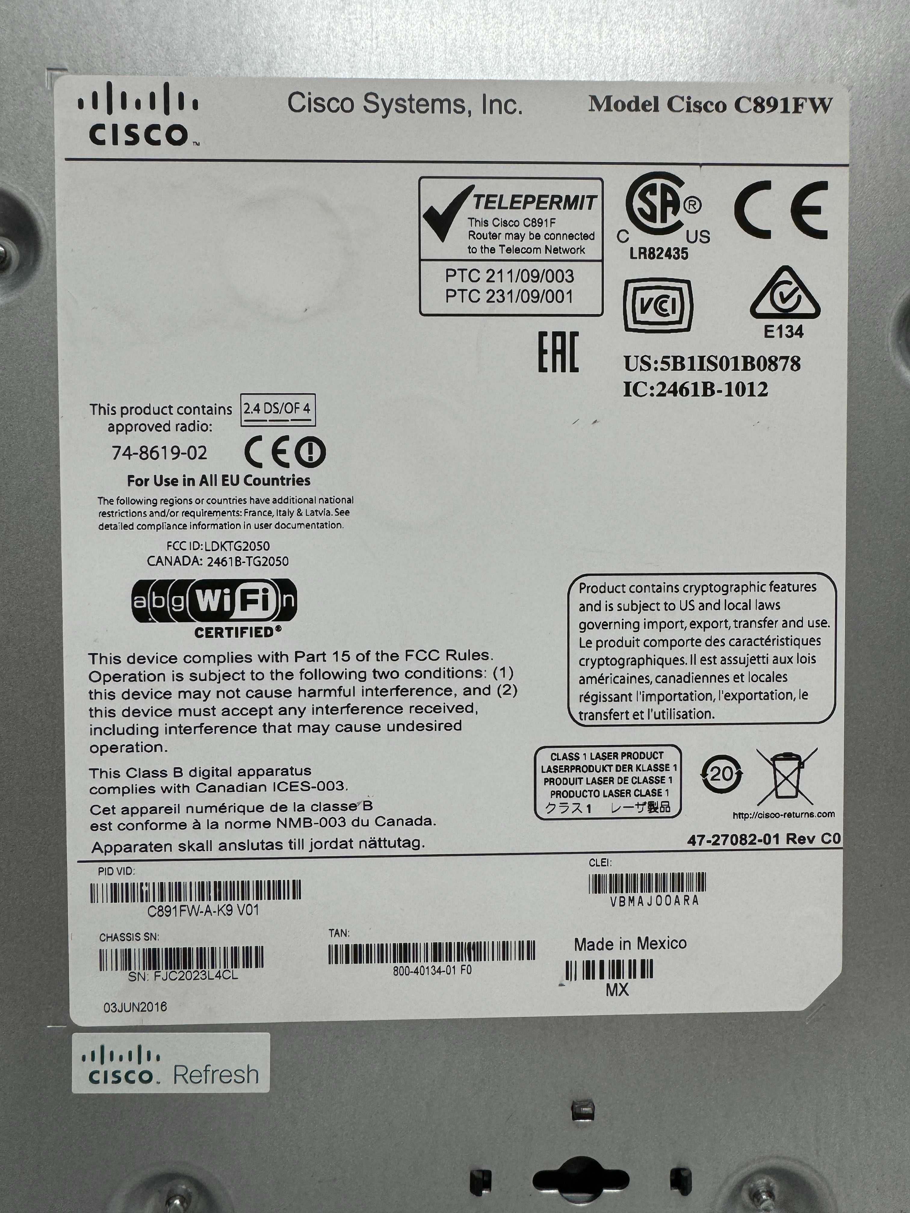 Маршрутизатор Cisco C891F (C891FW-A-K9) с WI-FI нал/безнал