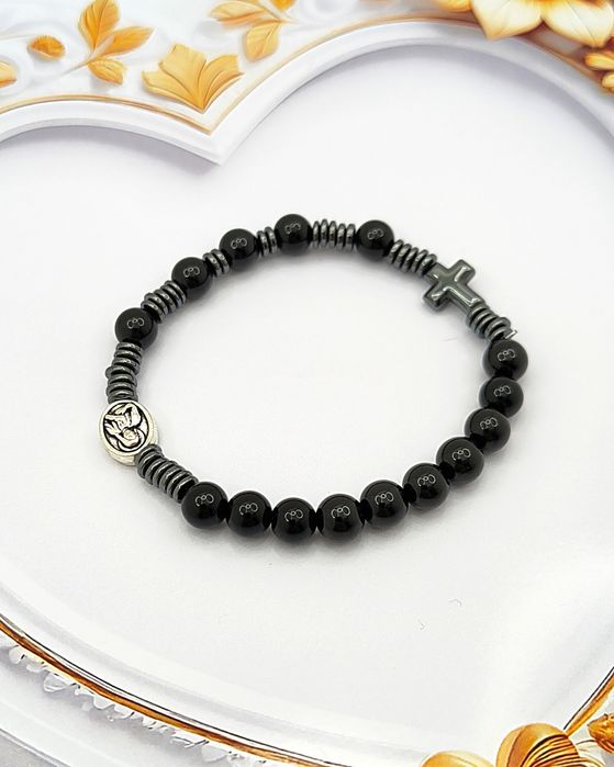 Różaniec na Rękę Bransoletka Turmalin Hematyt - Męski/Unisex