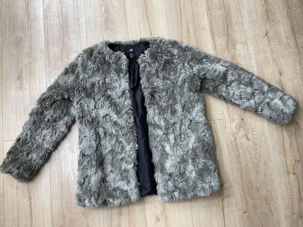 H&M zielone szare futro futerko khaki jesien zima M