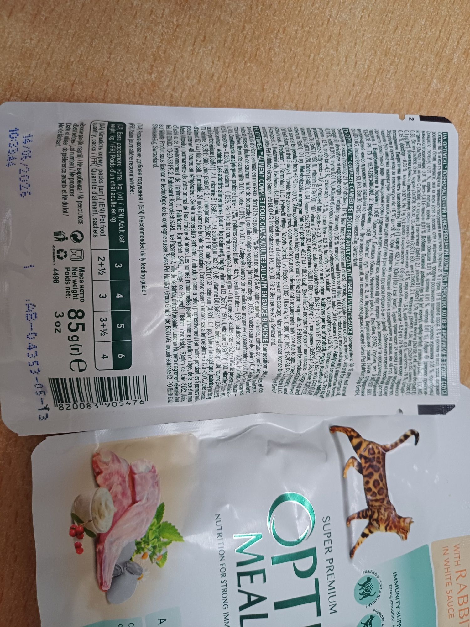 Optimeal паучи для котов