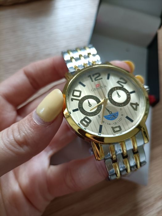 Nowy męski elegancki zegarek Geneva z pudełkiem