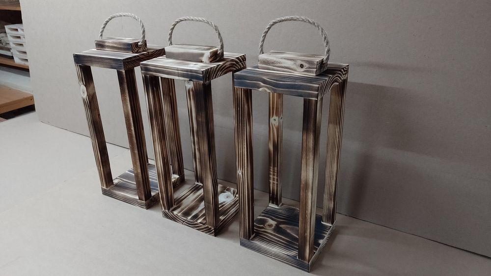 Lampion 3szt lampiony z drewna KOMPLET 36cm lampa loft latarnia