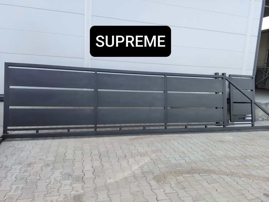 Brama przesuwna panel z blachy 5mx1,42m, ocynk ogniowy+RAL