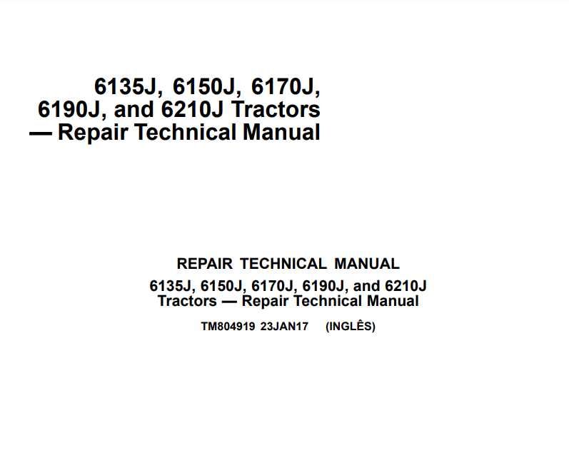 Instrukcja napraw John Deere 6135J, 6150J, 6170J, 6190J, 6210J