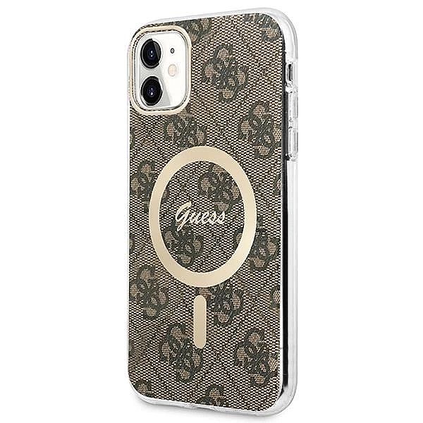 Etui Guess 4G Print MagSafe na iPhone 11 + ładowarka indukcyjna - brąz