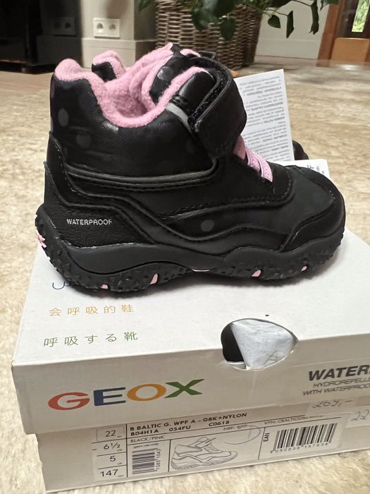 buty ocieplane Geox respira roz 22/14,5 cm czarno różowe rzep