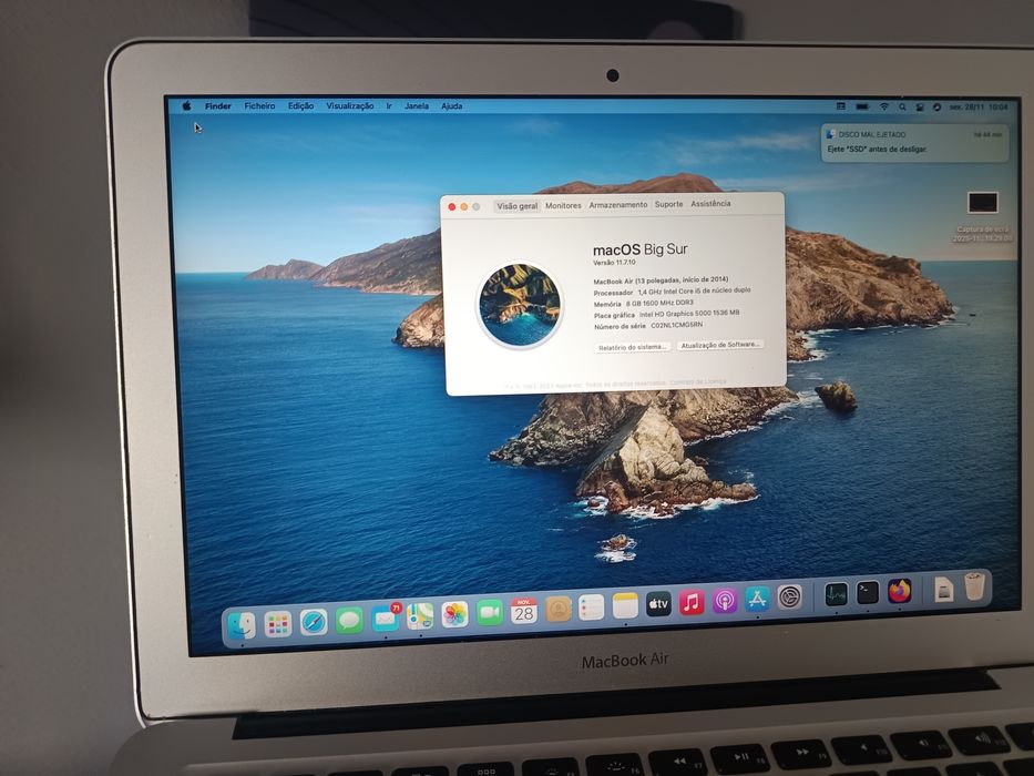 MacBook air core i5, 8gb, SSD 128