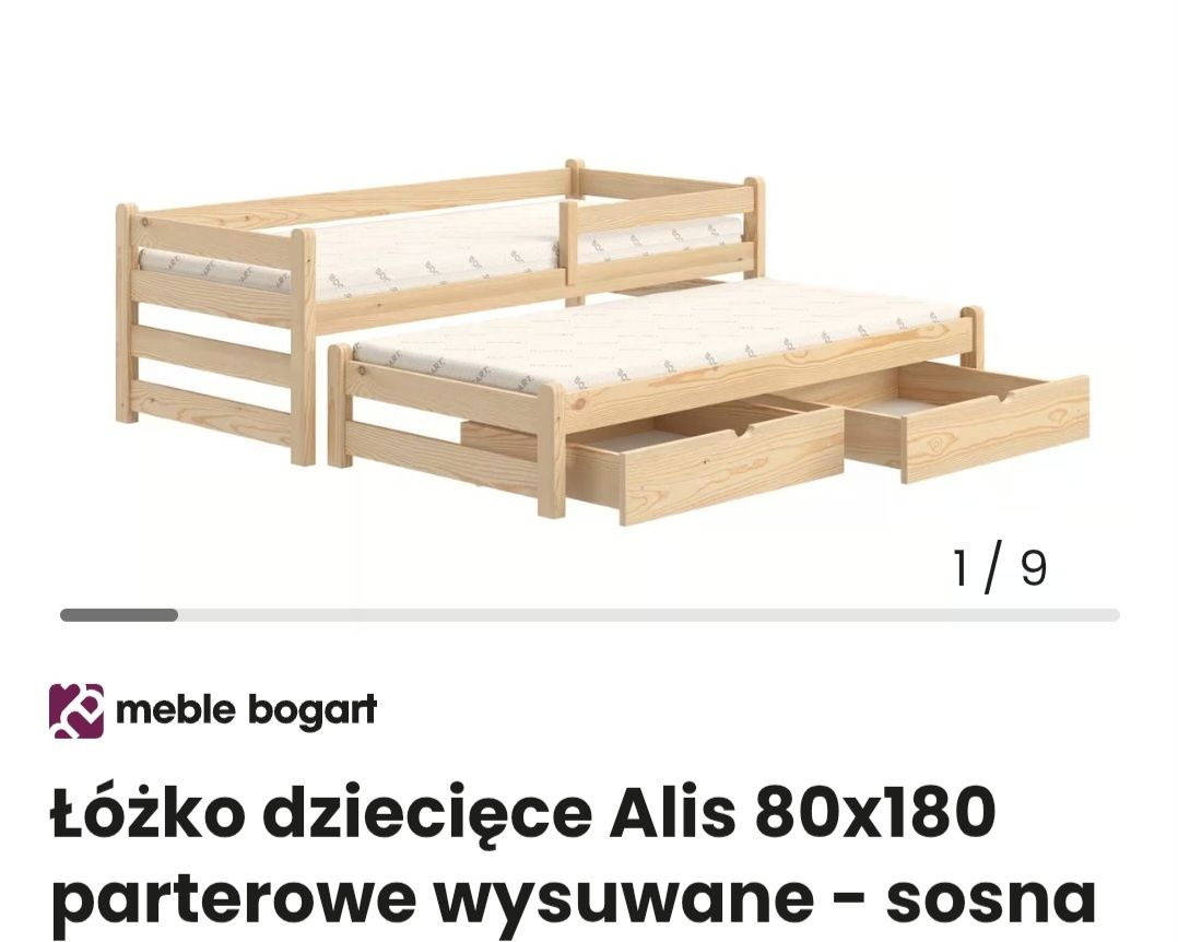 Drewniane łóżko dziecięce wysuwane Alis 80x180 podwójne