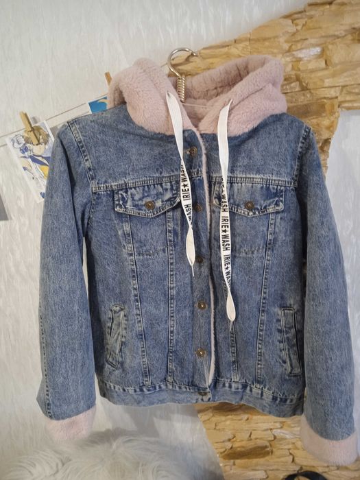 Джинсова хутряна утеплена куртка / утеплённая джинсовая меховая куртка