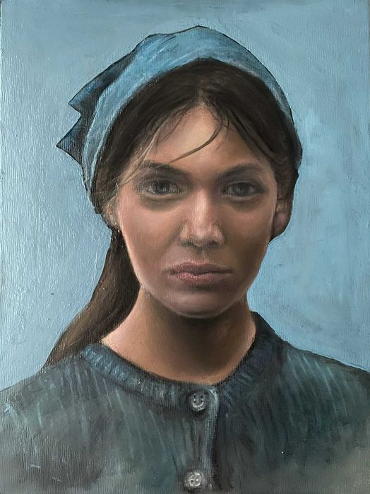 Portret kobiety. Olej na kartonie, A4.