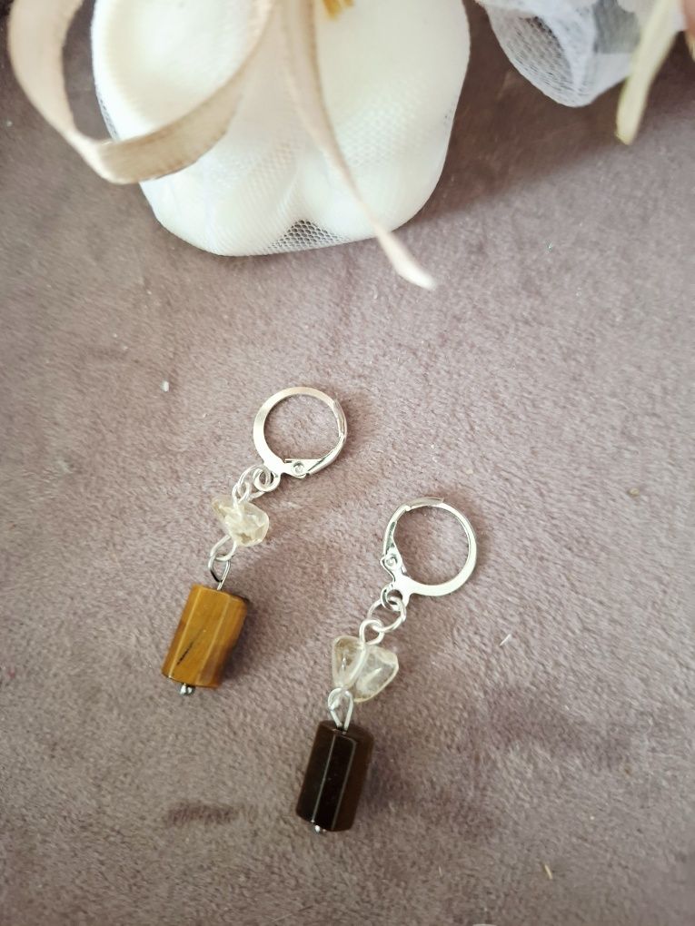 Kolczyki handmade z naturalnych kamieni cytryn tygrysie oko