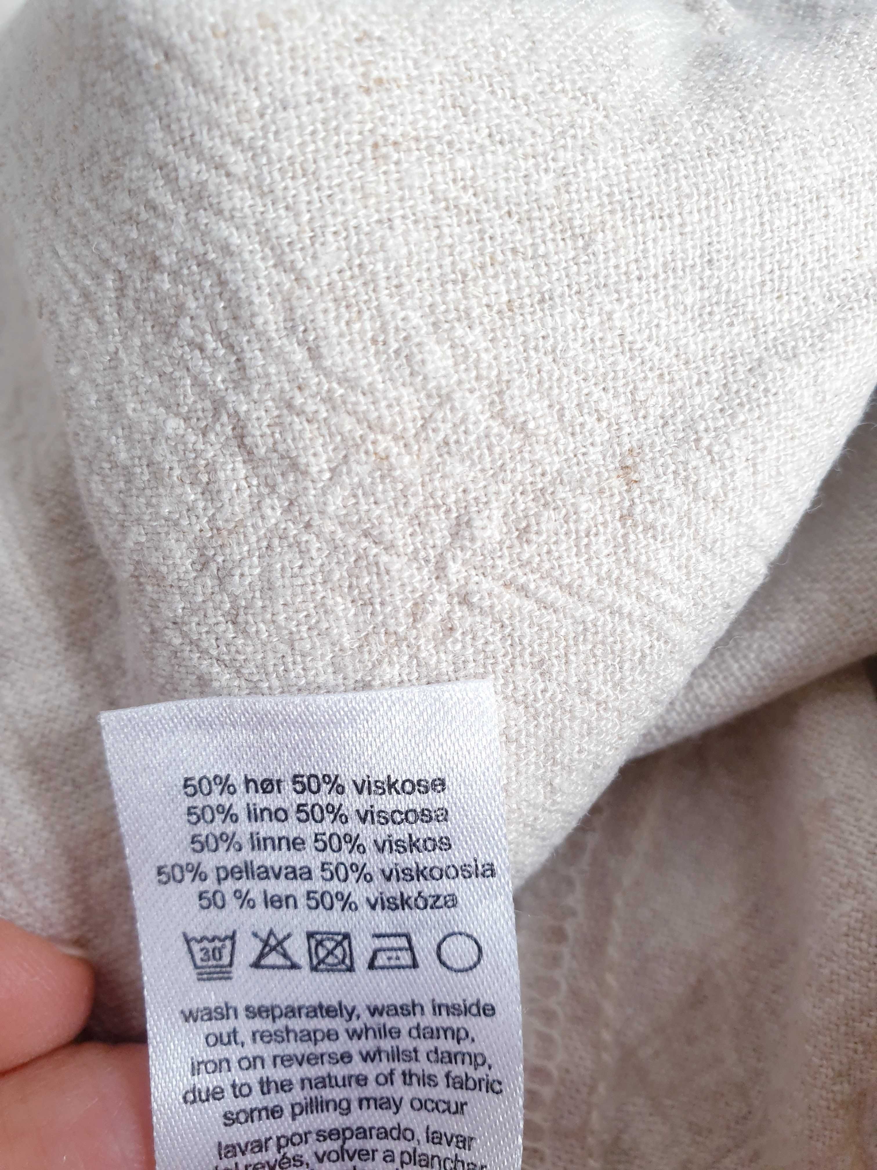 Lniane beżowe kuloty culotte spodnie szerokie nogawki 44 46