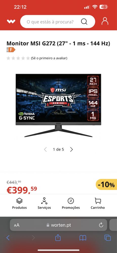 Monitor MSI Optix G2722 27” 144HZ 1920x1080