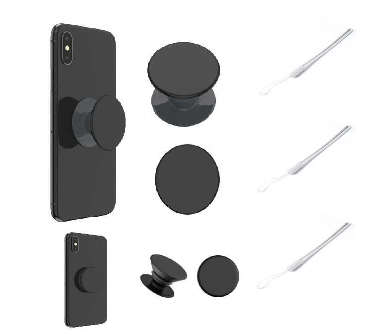 Uchwyt Pop Holder Czarny + 3 Zawieszki do Telefonów Kluczy Białe