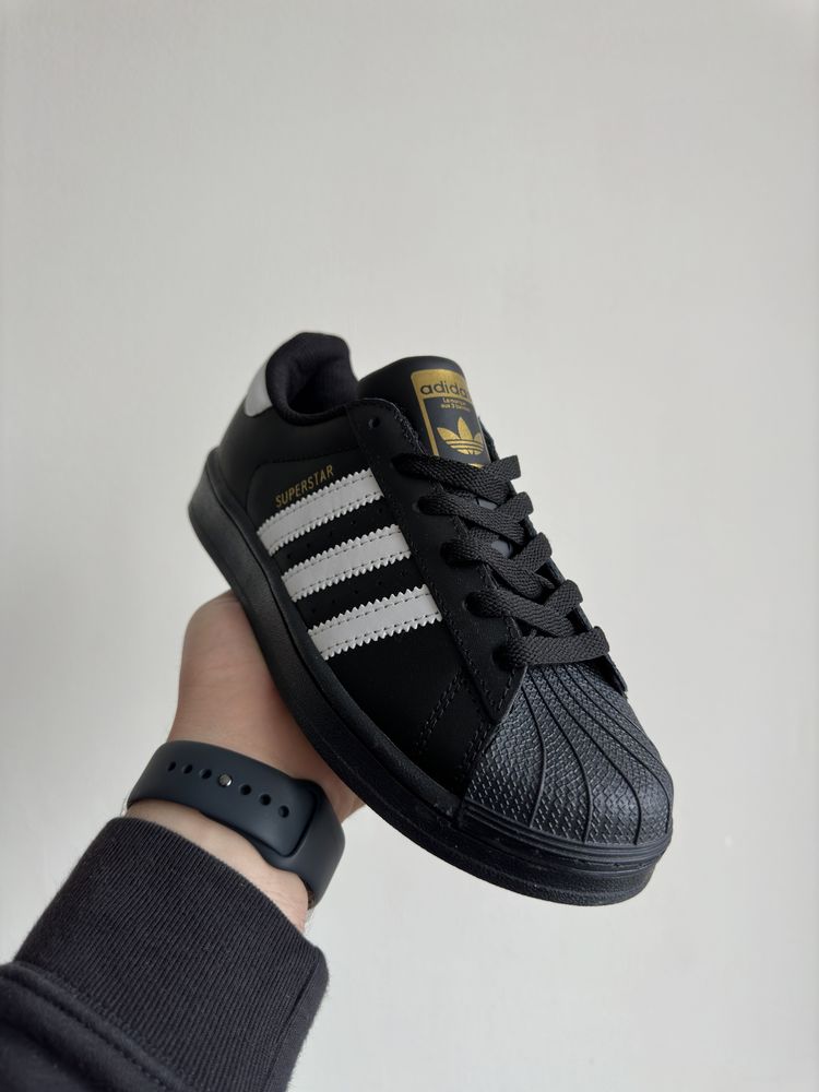 Adidas Superstar Black White Gold Logo 36-45 Суперстари супер стари