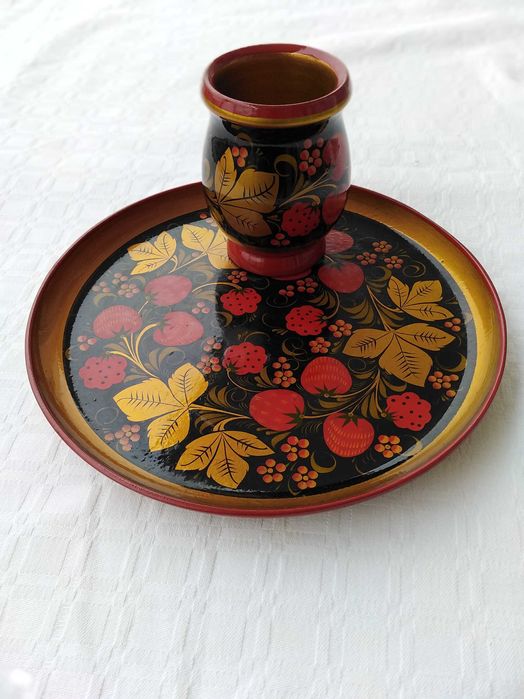 Khokhlomas Artesanato Madeira - Prato com Taça