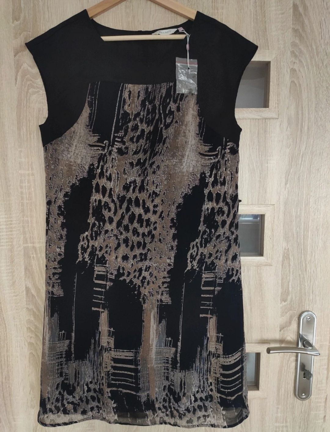 Nowa sukienka letnia tunika czarna brązowa mozaika Bonaparte M