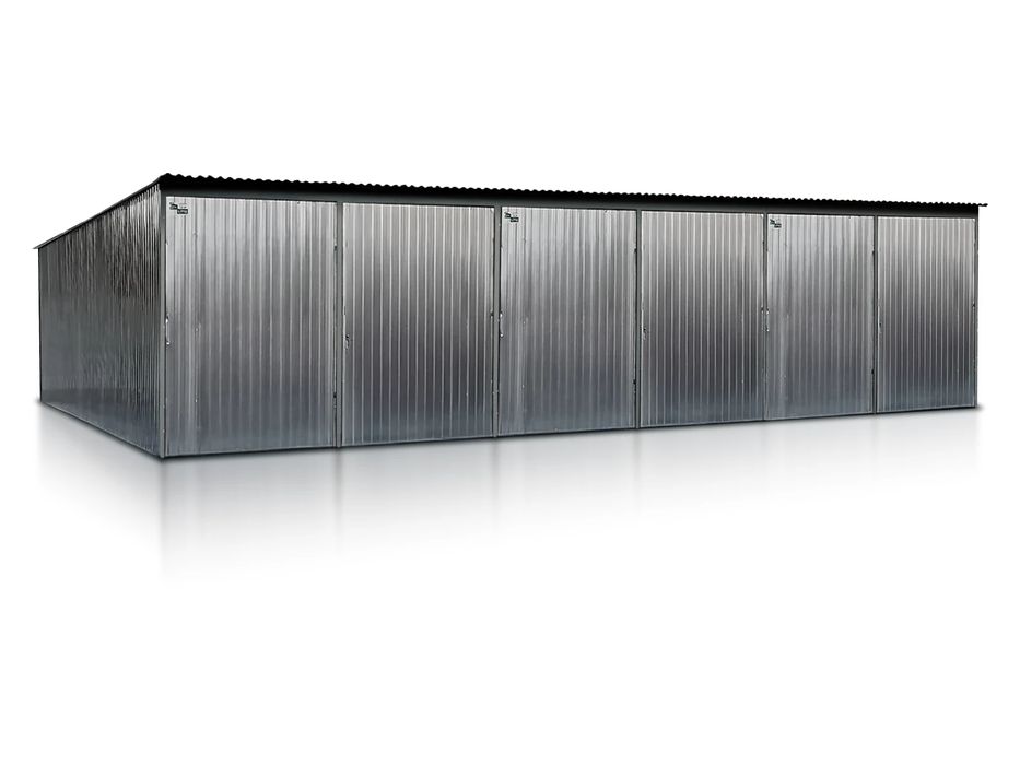 Garaż blaszany trzystanowiskowy 9x5m - Dach jednospadowy, Brama dwuskr