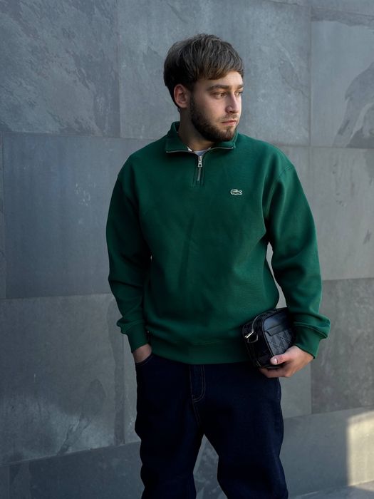 1/3 zip lacoste зелена / светр лакост на замку/ кофта півзамок лакосте