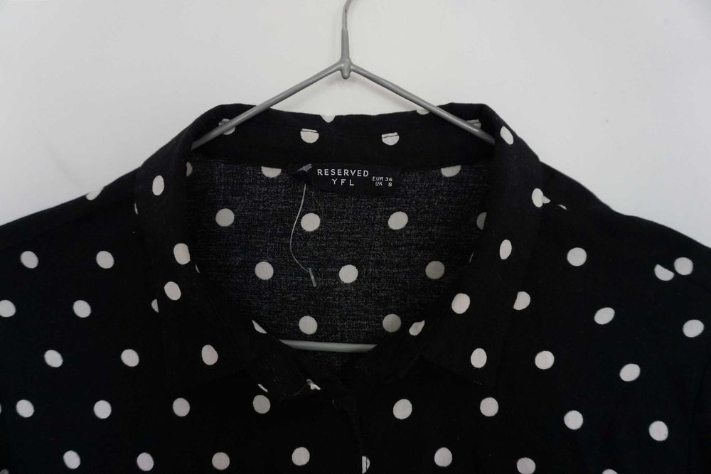 Czarna koszula w białe kropki Reserved S 36 XS 34 bluzka oversize