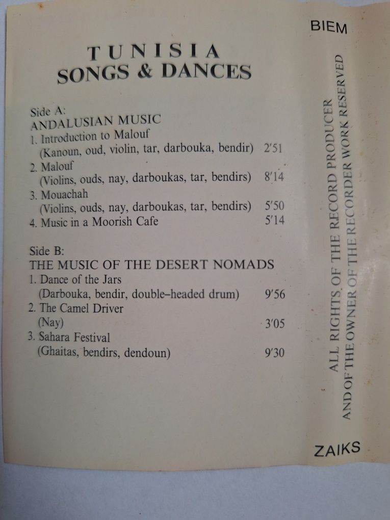 Tunisia Songs & Dances - kaseta magnetofonowa, Folk